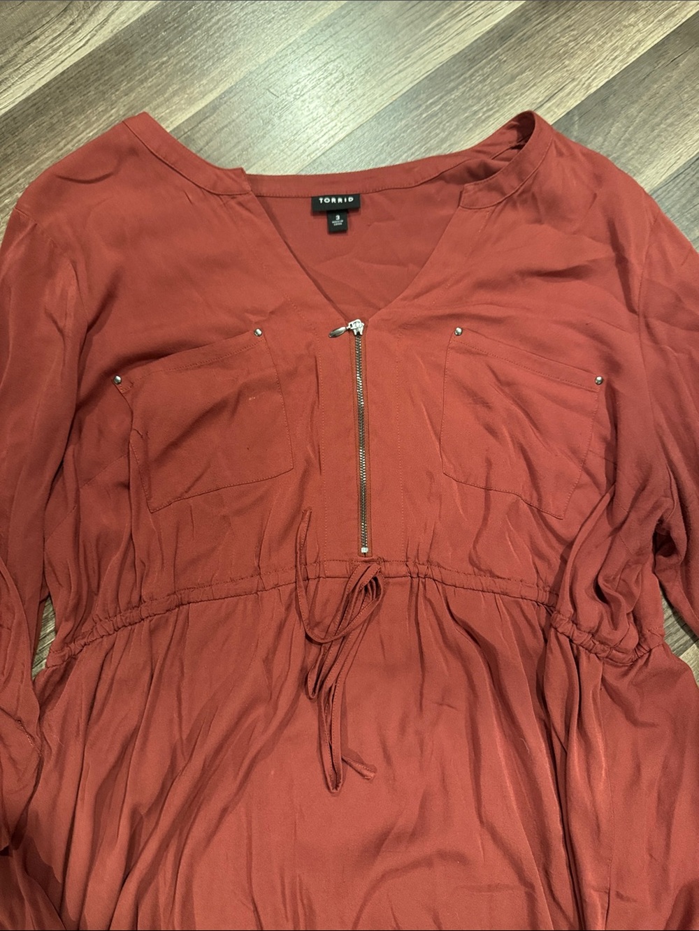 torrid Rust-Red Zip Front Drawstring Peasant Top